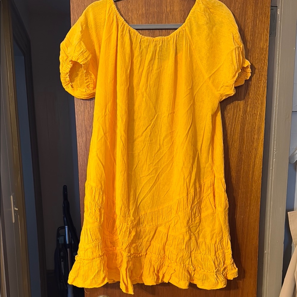 Free People Bright Yellow Short Sleeve Ruffle Hem Dress size large - NWT! - Picture 4 of 4